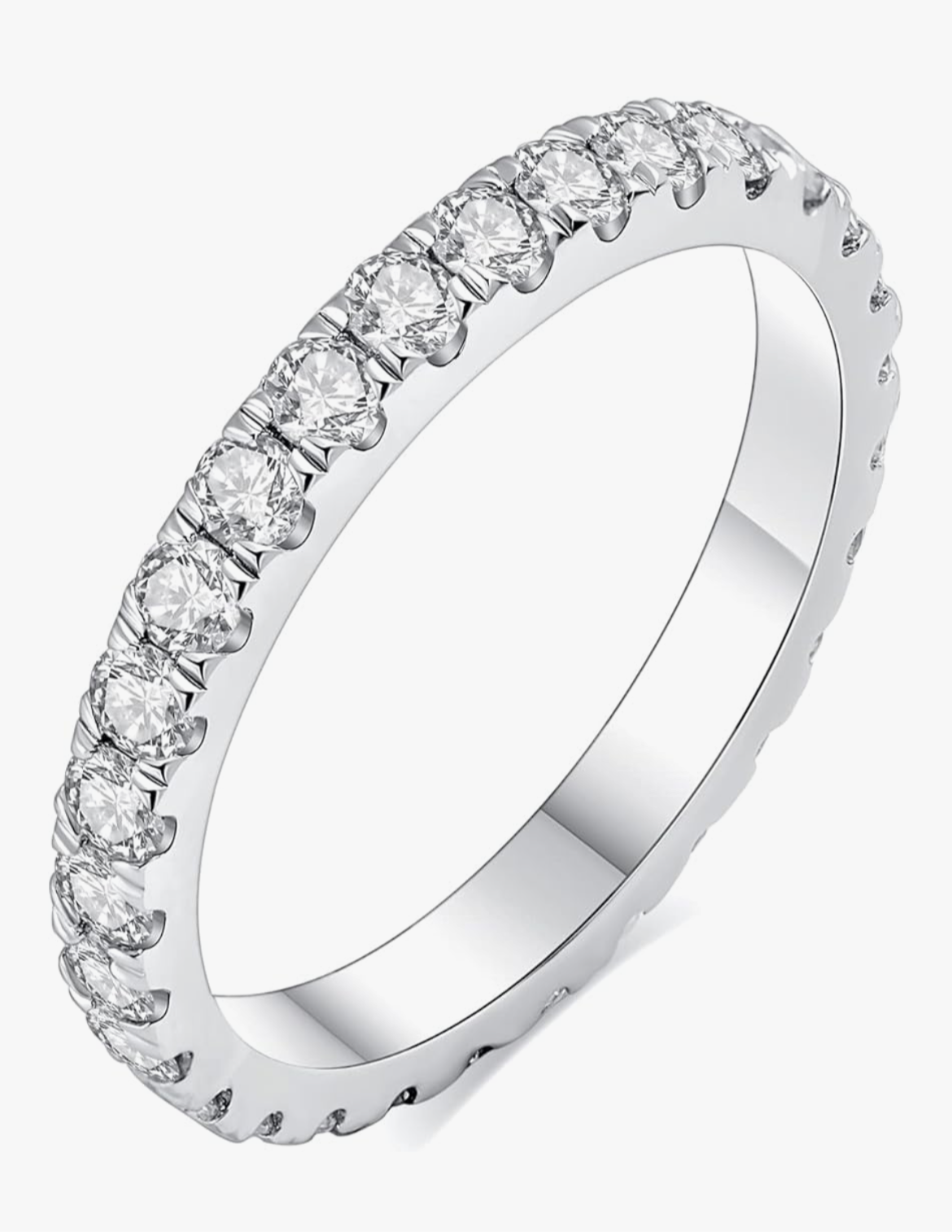 Moissanite Half Eternity Wedding Band - 18K White Gold Plated Sterling Silver