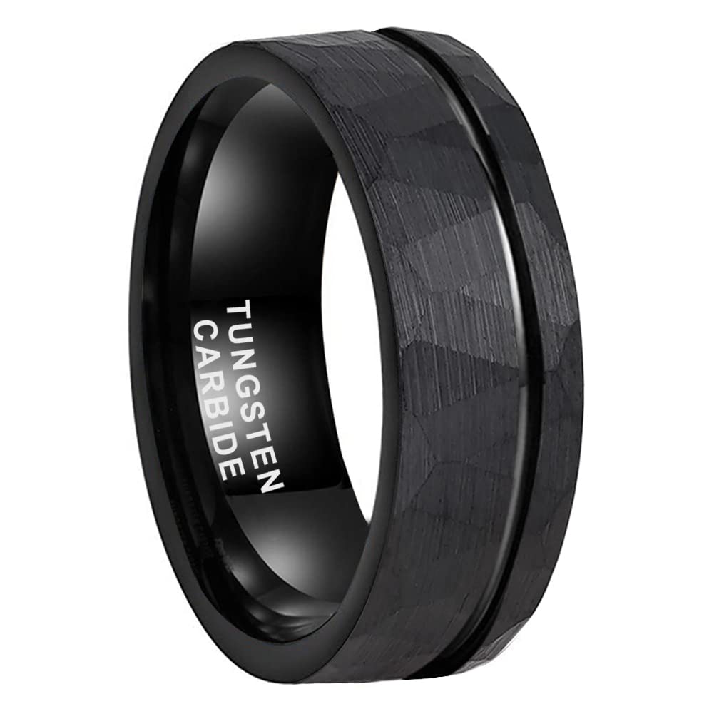 Black tungsten carbide men's wedding band with faceted finish, Moissanright jewelry