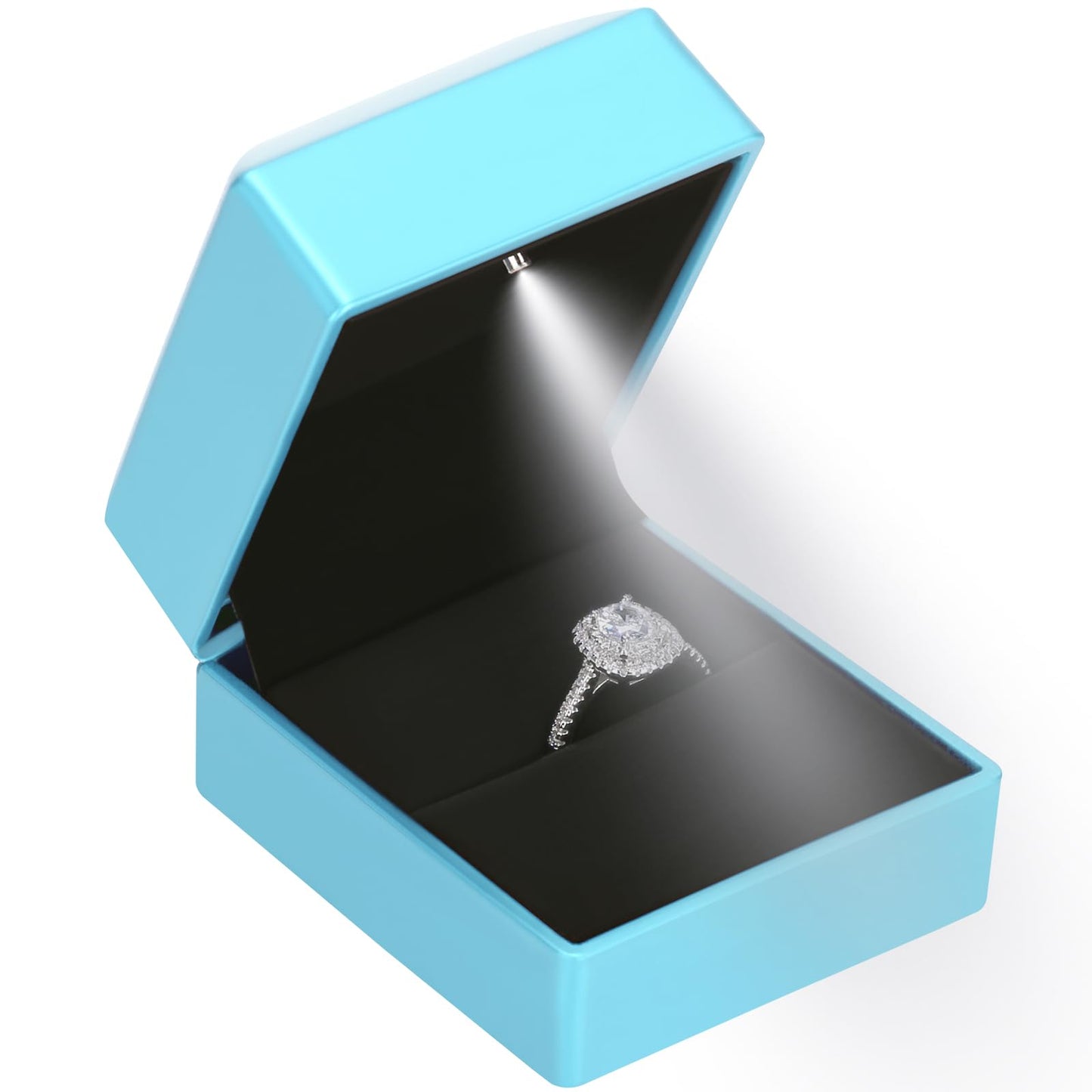 LED Ring Earring Box for Proposal, Wedding, Engagement, Luxury Jewelry Gift Box with LED Light, Jewellry Display Box (Black)
