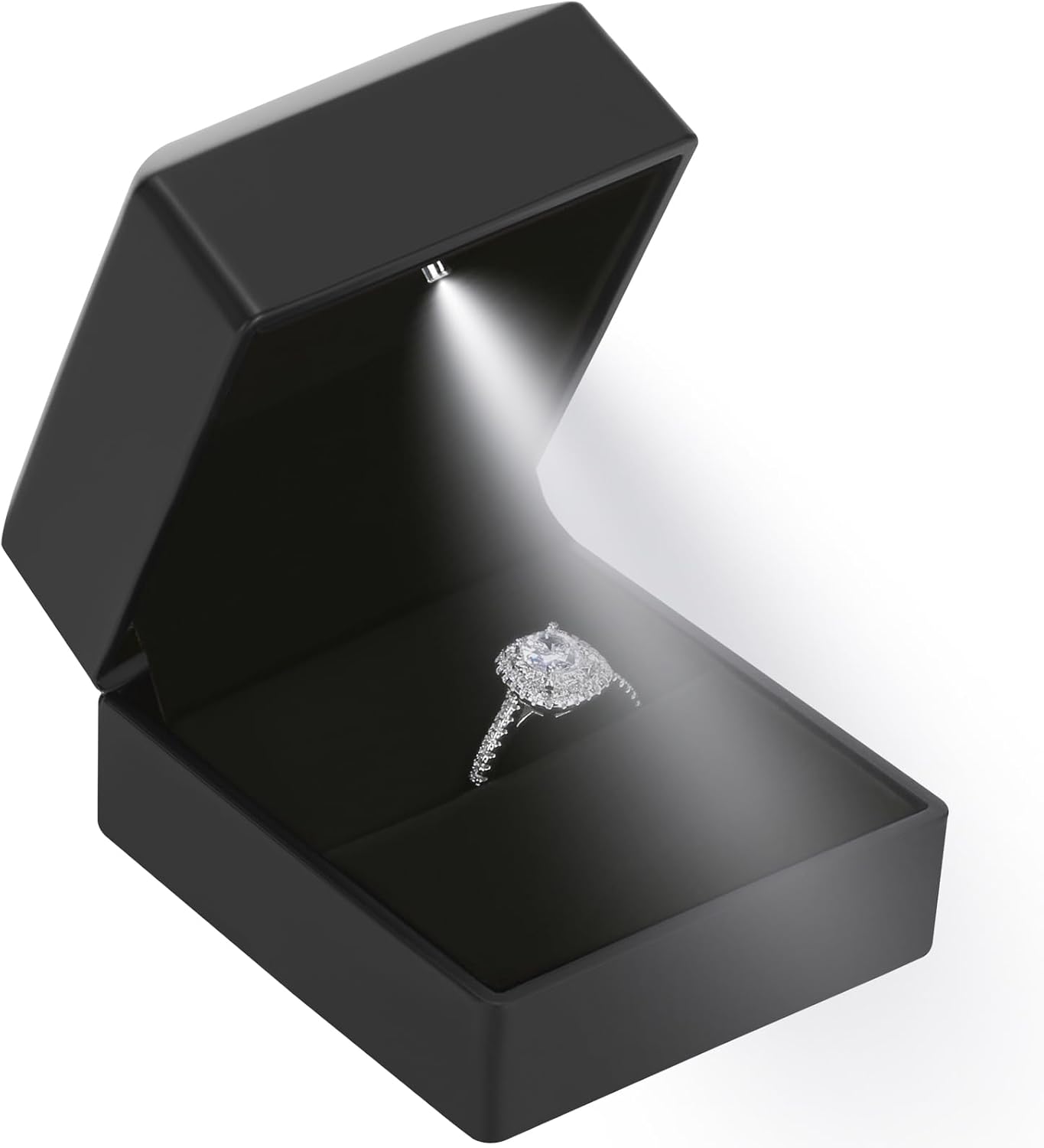 LED Ring Earring Box for Proposal, Wedding, Engagement, Luxury Jewelry Gift Box with LED Light, Jewellry Display Box (Black)