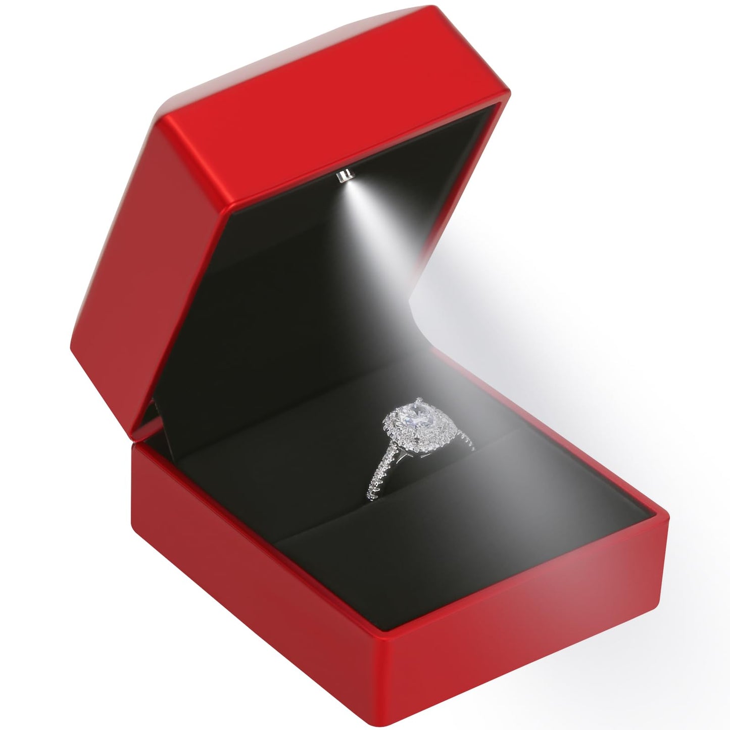 LED Ring Earring Box for Proposal, Wedding, Engagement, Luxury Jewelry Gift Box with LED Light, Jewellry Display Box (Black)