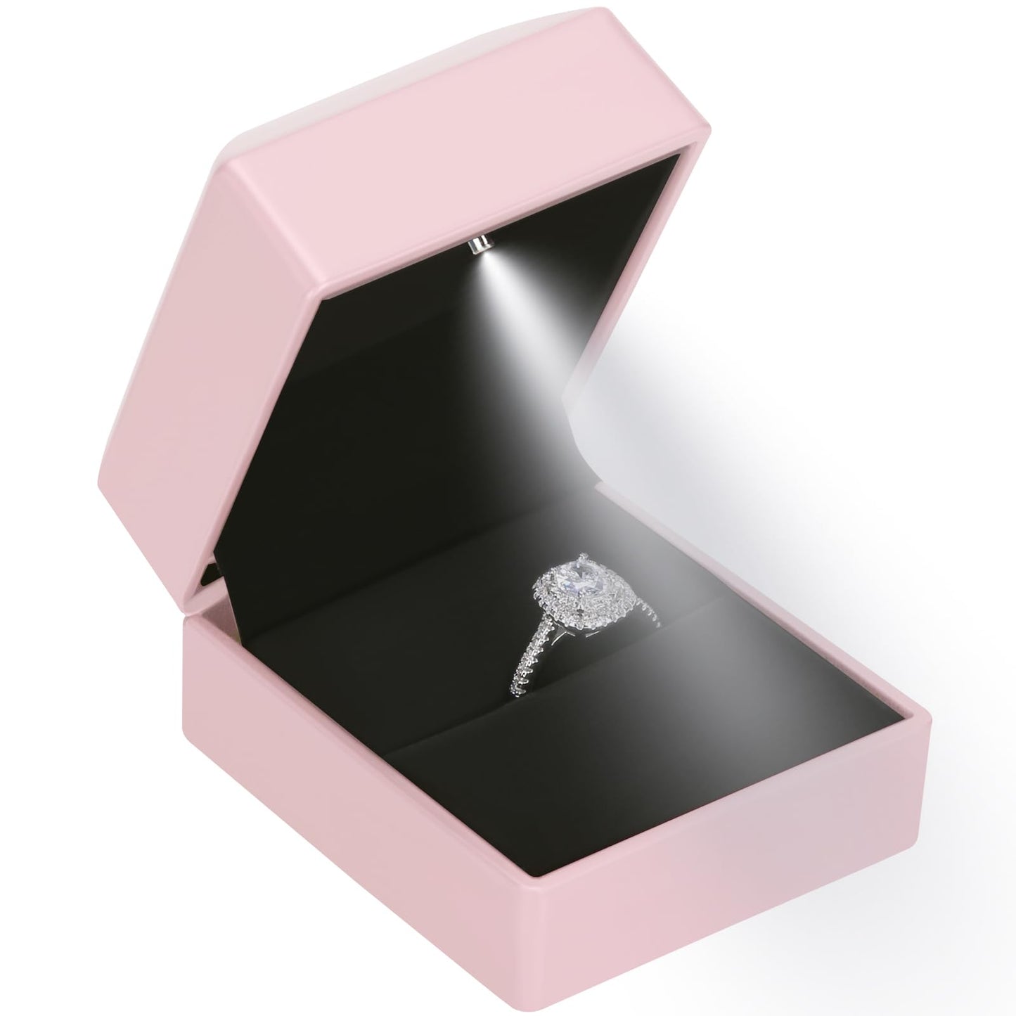 LED Ring Earring Box for Proposal, Wedding, Engagement, Luxury Jewelry Gift Box with LED Light, Jewellry Display Box (Black)
