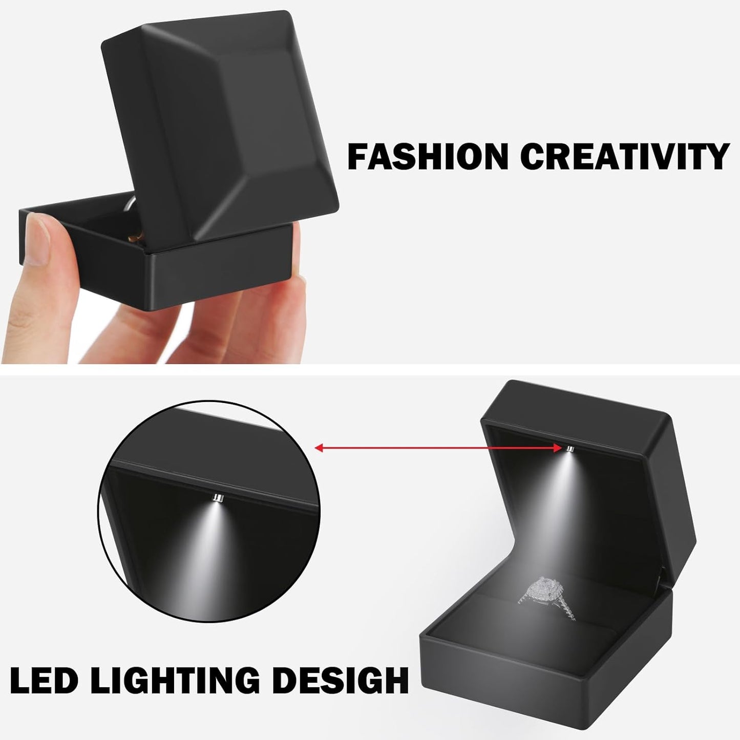 LED Ring Earring Box for Proposal, Wedding, Engagement, Luxury Jewelry Gift Box with LED Light, Jewellry Display Box (Black)