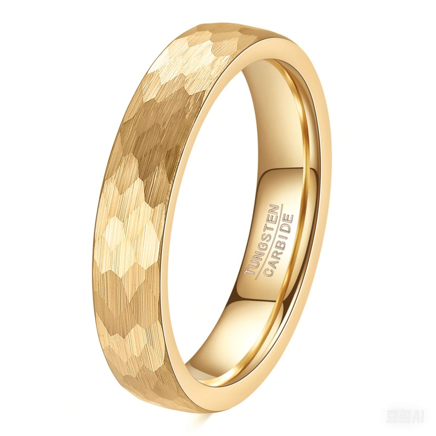 Textured gold tungsten carbide ring with a faceted design, Moissanright jewelry