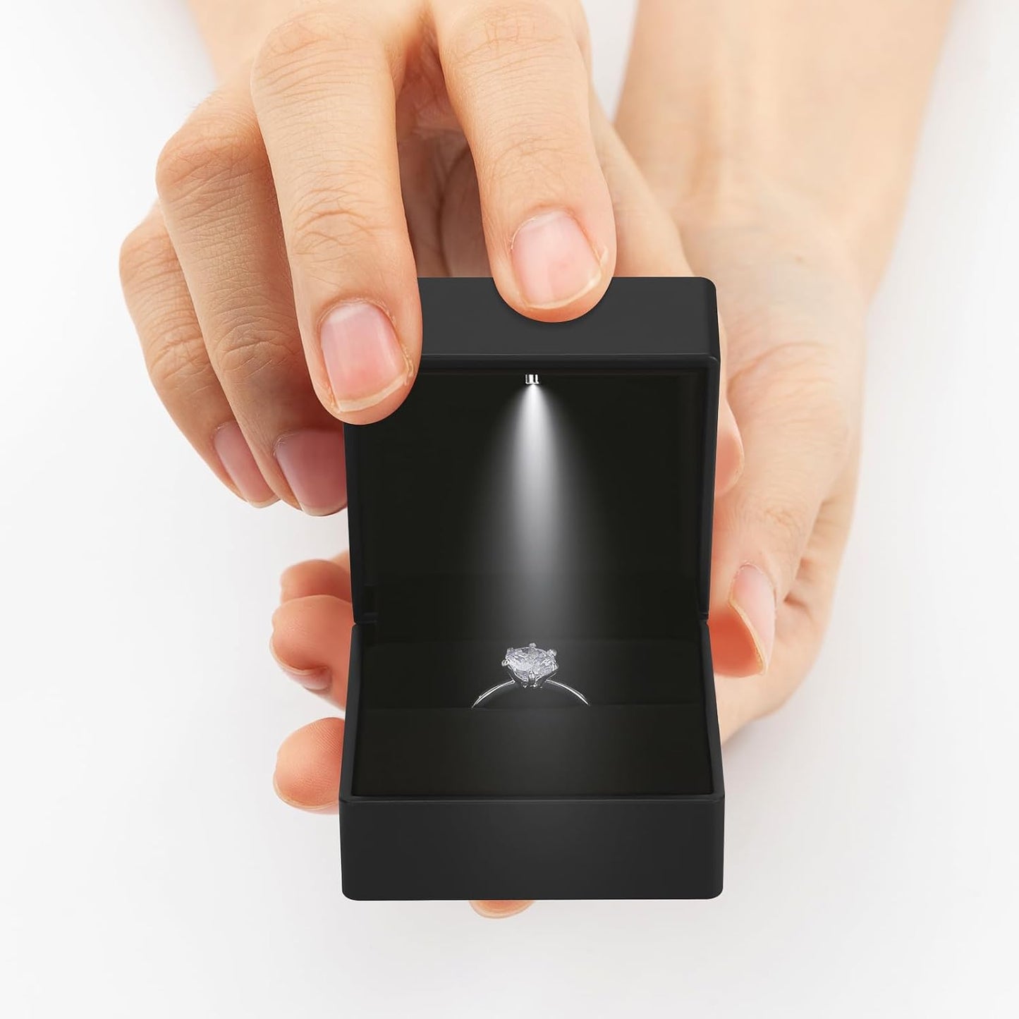 LED Ring Earring Box for Proposal, Wedding, Engagement, Luxury Jewelry Gift Box with LED Light, Jewellry Display Box (Black)