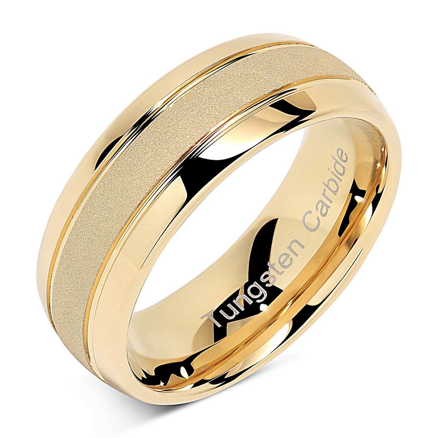 Gold tungsten carbide wedding band with polished and matte finish from Moissanright