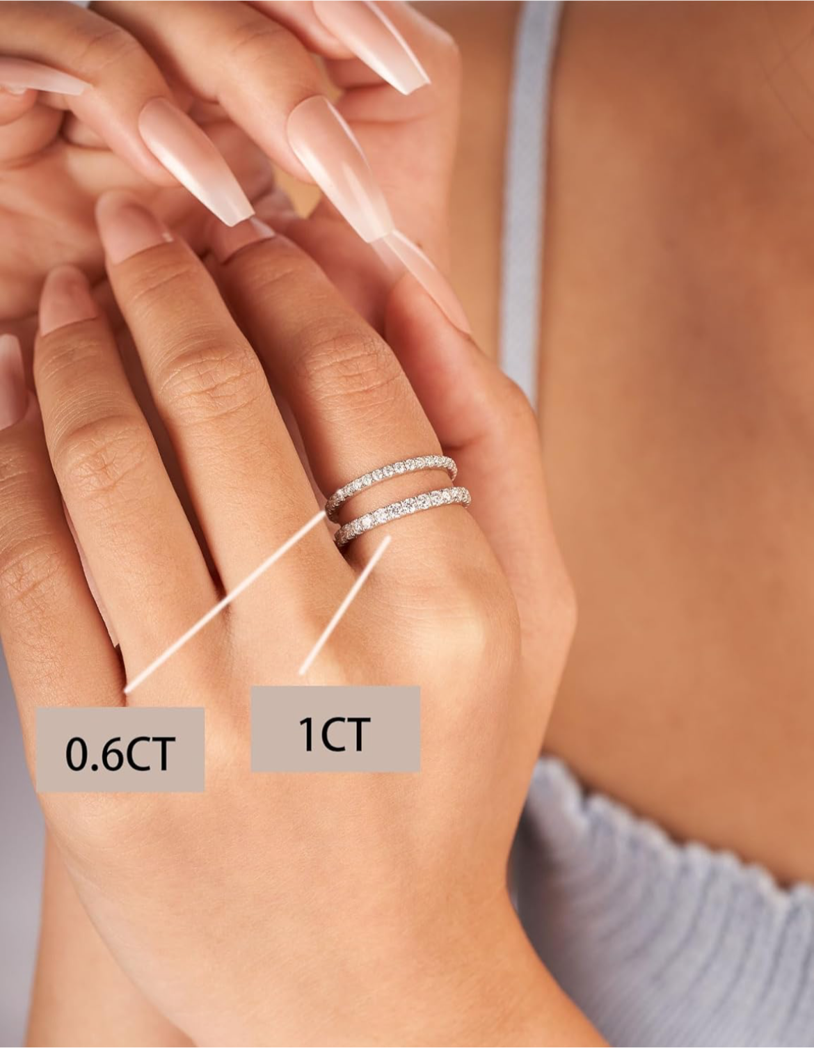 Moissanite Half Eternity Wedding Band - 18K White Gold Plated Sterling Silver