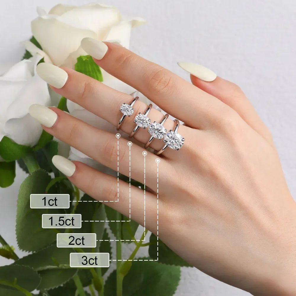 Dazzling oval cut moissanite engagement ring with hidden halo side stone in white gold plated sterling silver size 4-11 1-4 Carat