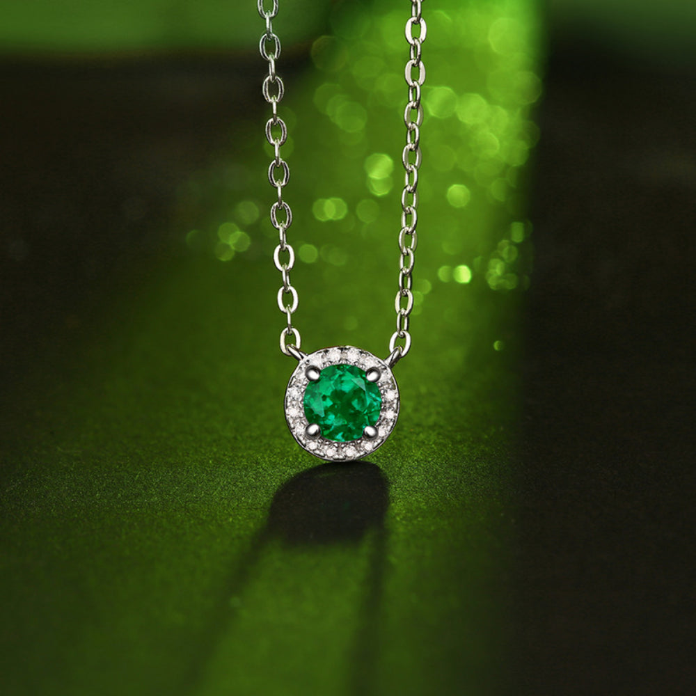 Elegant Lab-Grown Emerald Pendant Necklace – 925 Sterling Silver with Zircon Side Stones, Prong Setting, 7.5mm x 7.5mm, Fine Jewelry for Women