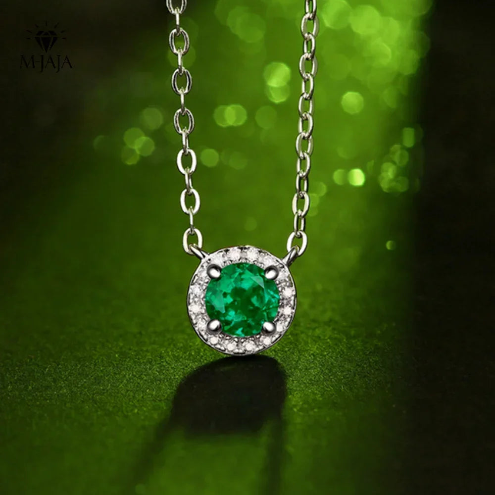 Elegant 0.5ct Lab-Grown Emerald Pendant Necklace – 925 Sterling Silver with Zircon Side Stones, Prong Setting, 7.5mm x 7.5mm, Fine Jewelry for Women