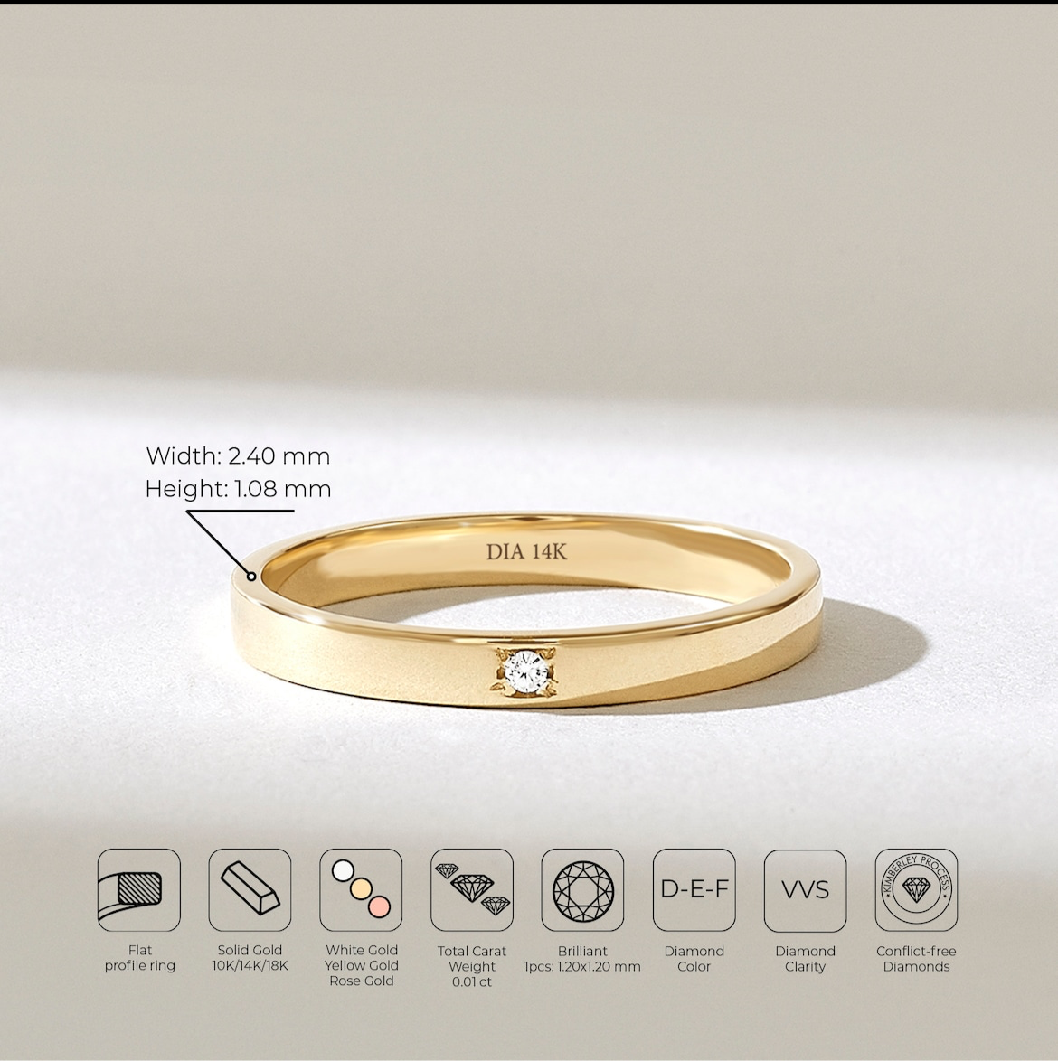 Minimalist Diamond Wedding Band Ring in 10K-18K Solid Gold