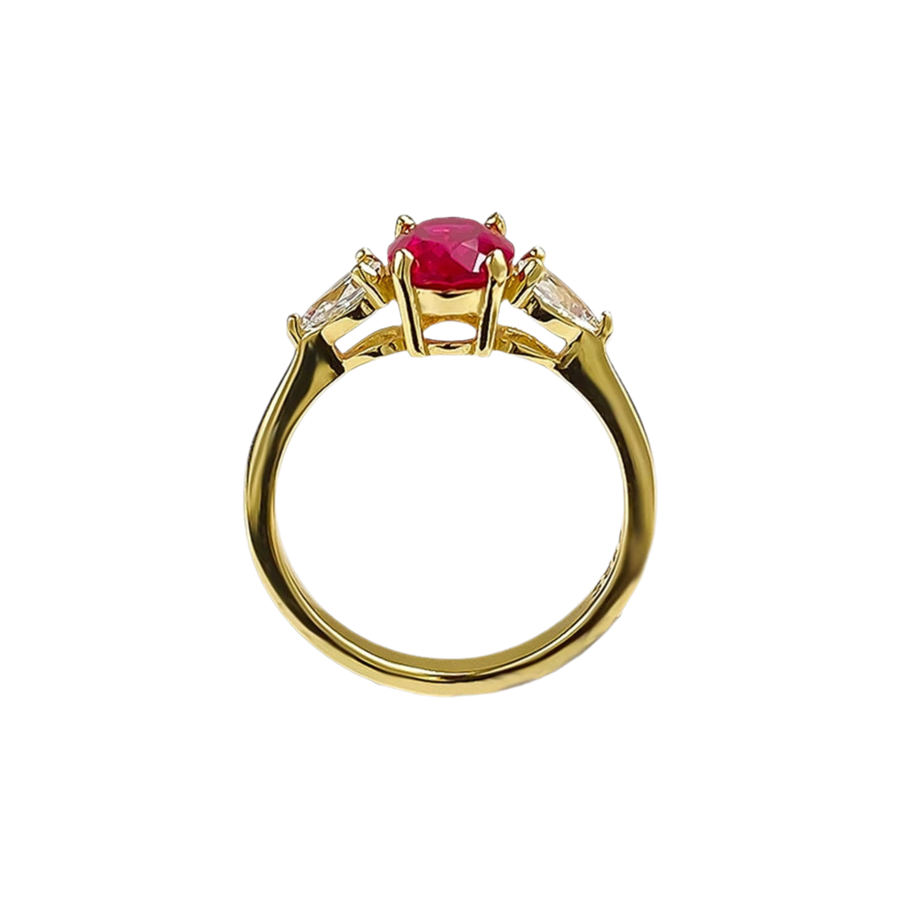 1.5ct Oval Lab-Grown Ruby Pendant – 18K Gold/White Gold Plated 925 Sterling Silver, Zircon Side Stones, Prong Setting, Elegant Fine Jewelry. Perfect unique engagement ring or promise ring.