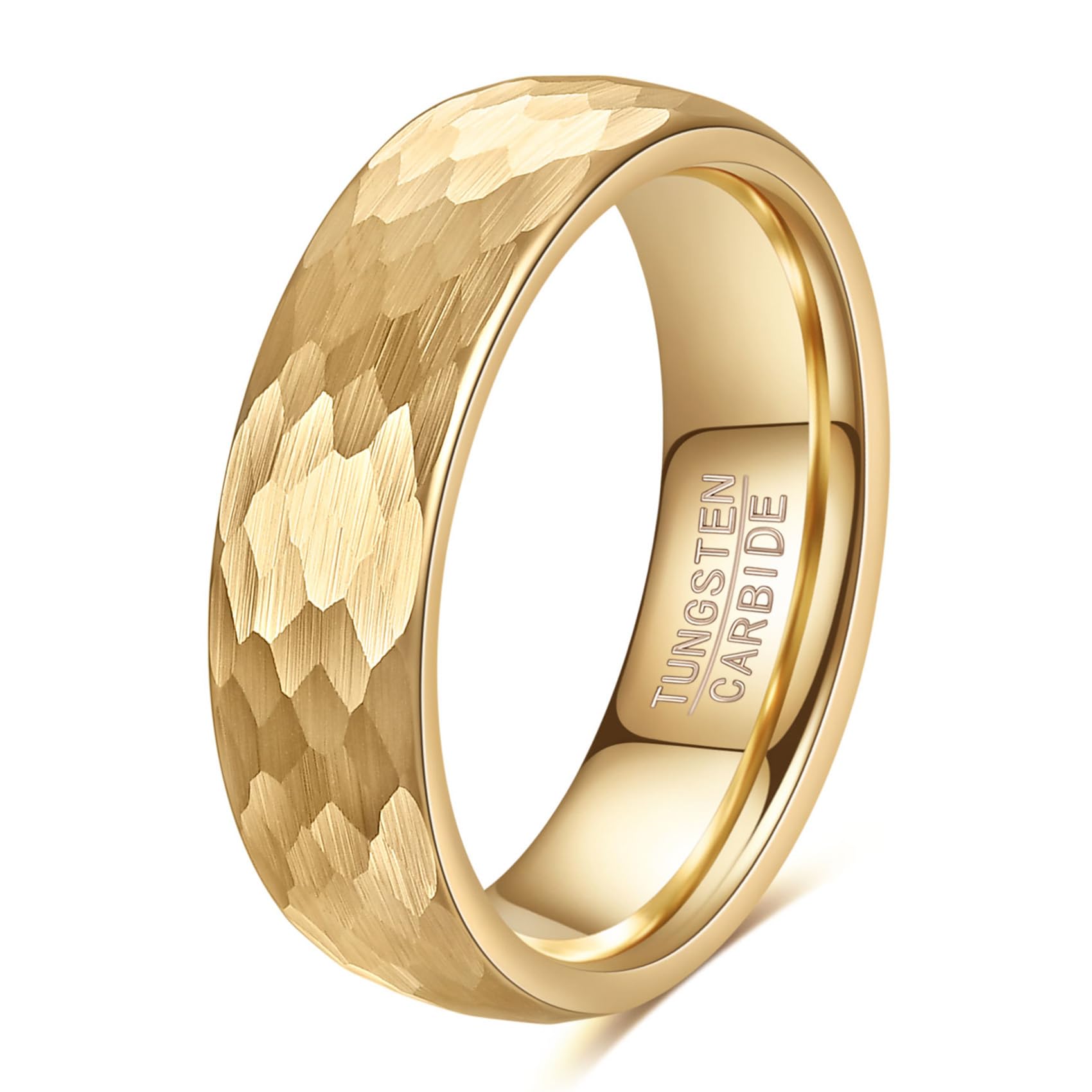 Hammered Gold Ion-Plated Tungsten Wedding Band Ring Matte Brushed Finish Comfort Fit 4-6mm 6mm Gold