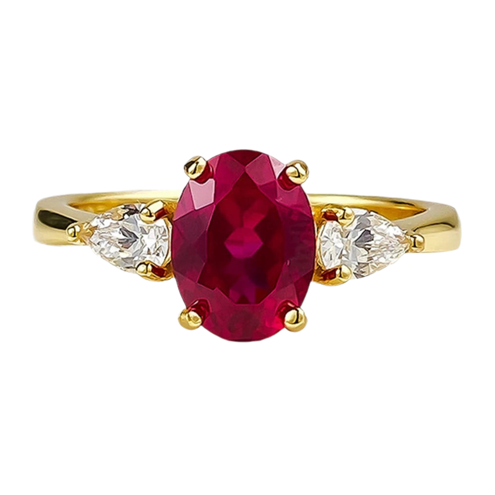 1.5ct Oval Lab-Grown Ruby Pendant – 18K Gold/White Gold Plated 925 Sterling Silver, Zircon Side Stones, Prong Setting, Elegant Fine Jewelry. Perfect unique engagement ring or promise ring.