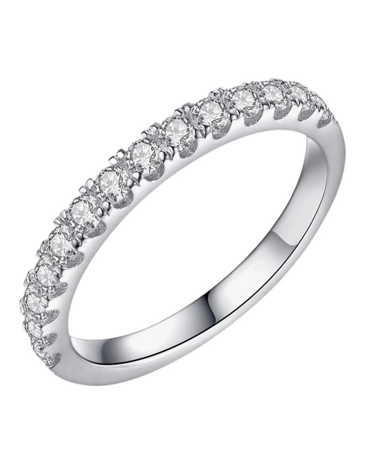 Moissanite Half Eternity Wedding Band - 18K White Gold Plated Sterling Silver