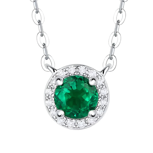 Elegant 0.5ct Lab-Grown Emerald Pendant Necklace – 925 Sterling Silver with Zircon Side Stones, Prong Setting, 7.5mm x 7.5mm, Fine Jewelry for Women