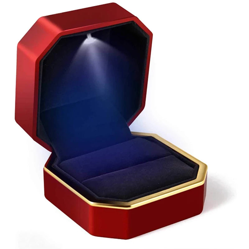 LED Luxury Engagement Ring Box with battery Red and Gold