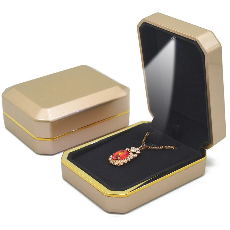 LED Luxury Engagement Ring or Necklace or Pendant Box with battery Gold