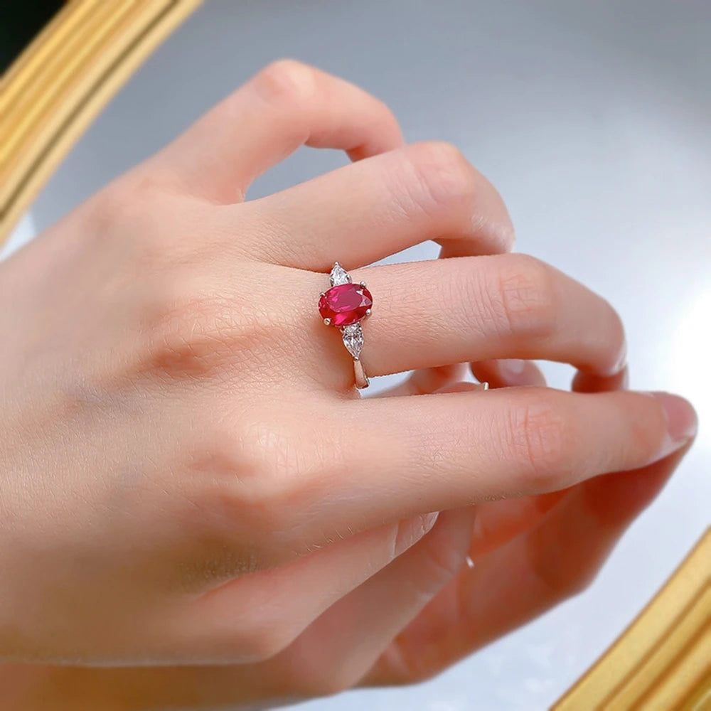 1.5ct Oval Lab-Grown Ruby Pendant – 18K Gold/White Gold Plated 925 Sterling Silver, Zircon Side Stones, Prong Setting, Elegant Fine Jewelry. Perfect unique engagement ring or promise ring.