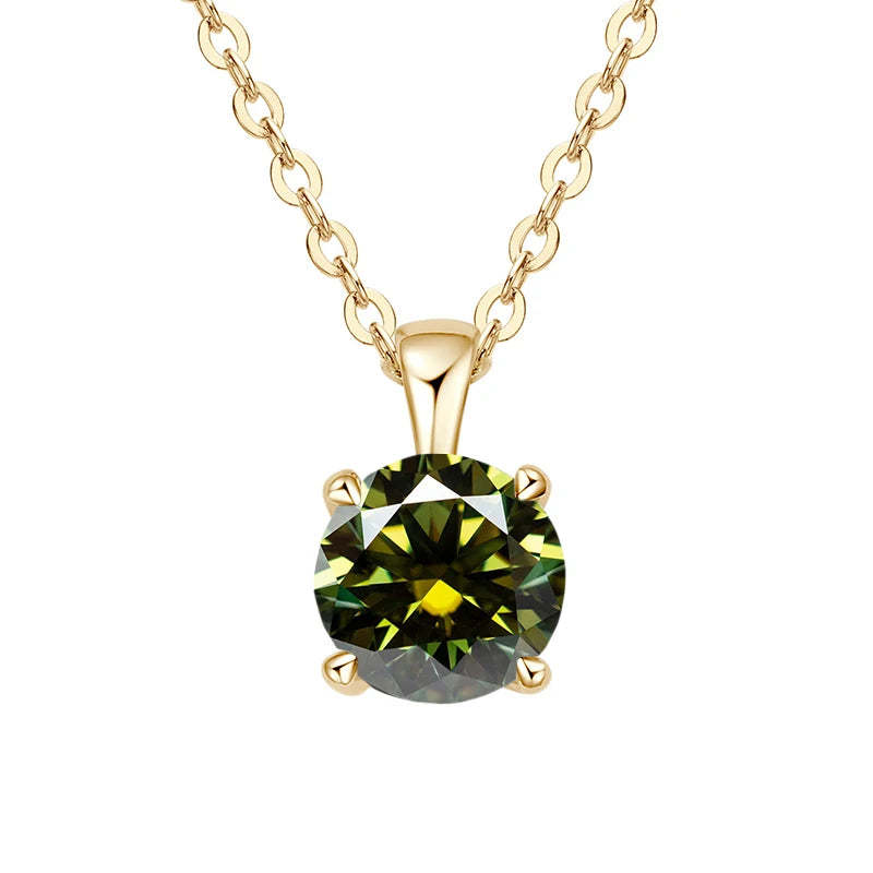 Gold-plated sterling silver necklace with a 1-carat hazel moissanite pendant, round cut, for women.