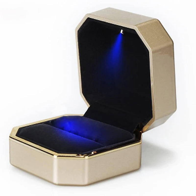 LED Luxury Engagement Ring Box with battery Gold