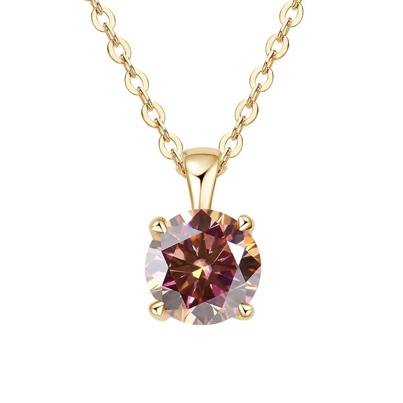 Gold-plated sterling silver necklace with a 1-carat purple moissanite pendant, round cut, for women.