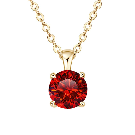 Gold-plated sterling silver necklace with a 1-carat red moissanite pendant, round cut, for women.