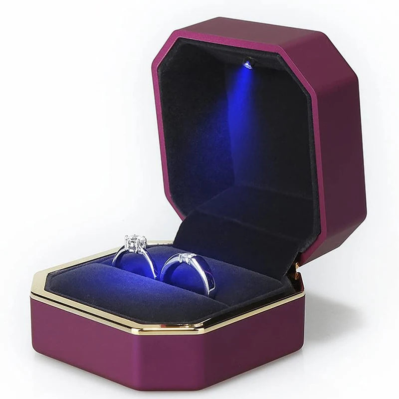 LED Luxury Engagement Ring Box with battery Purple and Gold