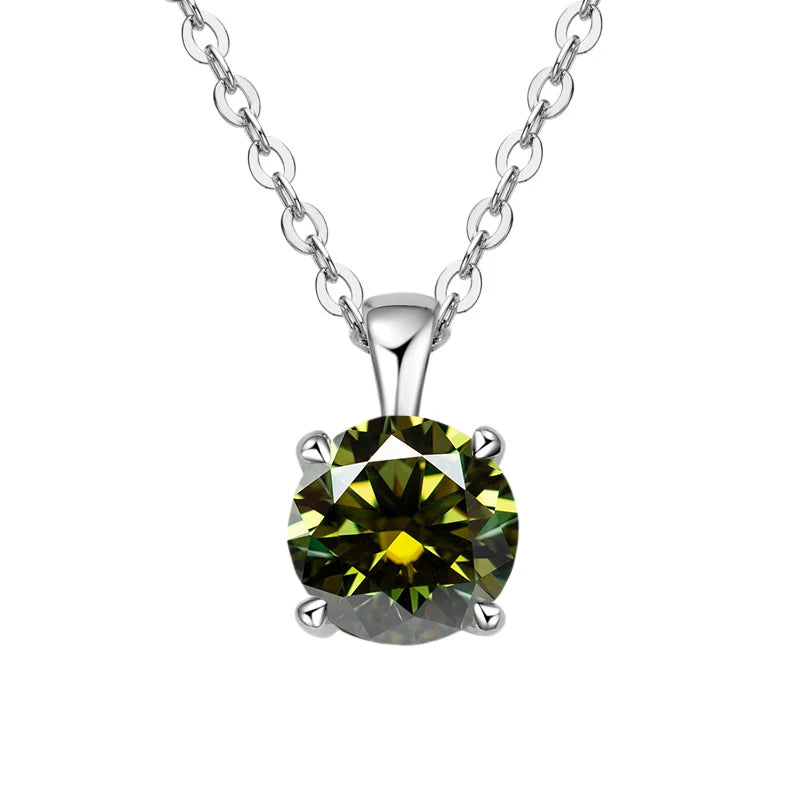 White gold-plated sterling silver necklace with a 1-carat hazel moissanite pendant, round cut, for women.