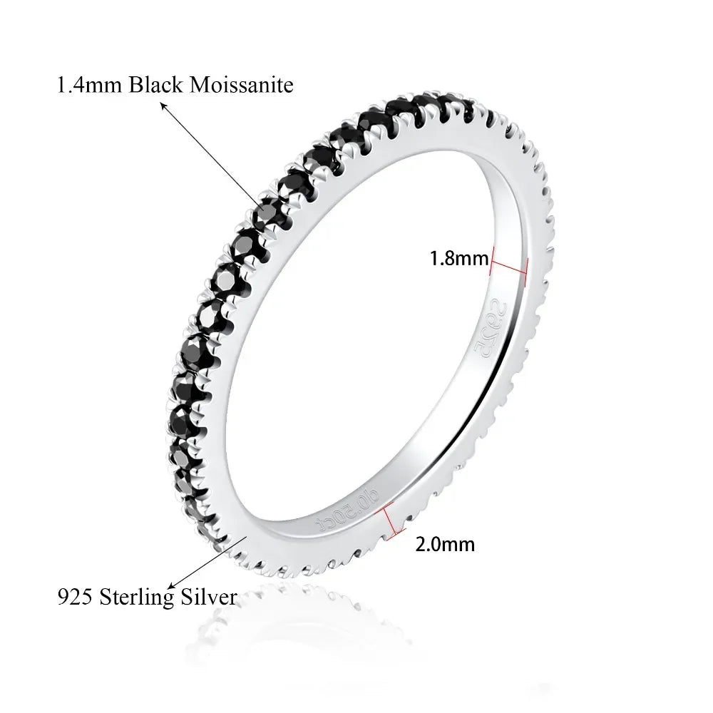 Lab-Grown Black moissanite, meteorite ring - white gold plated sterling silver band. Perfect Promise Ring or Gift Ring