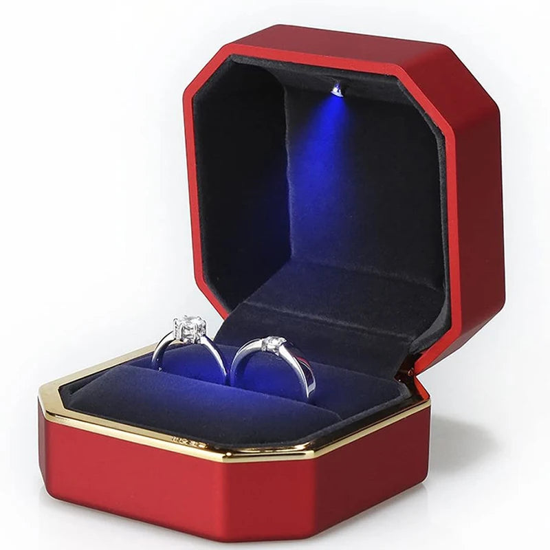 LED Luxury Engagement Ring Box with battery Red and Gold