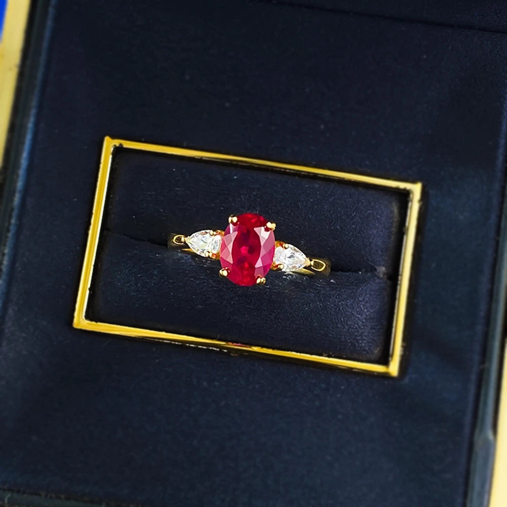 1.5ct Oval Lab-Grown Ruby Pendant – 18K Gold/White Gold Plated 925 Sterling Silver, Zircon Side Stones, Prong Setting, Elegant Fine Jewelry. Perfect unique engagement ring or promise ring.