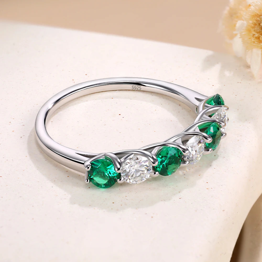 Moissanite and emerald, Ruby or sapphire engagement ring lab created white gold plated sterling silver. Perfect unique engagement ring or promise ring.