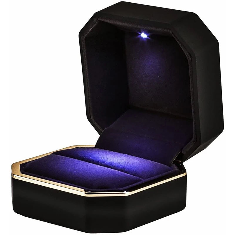 LED Luxury Engagement Ring Box with battery Black and Gold