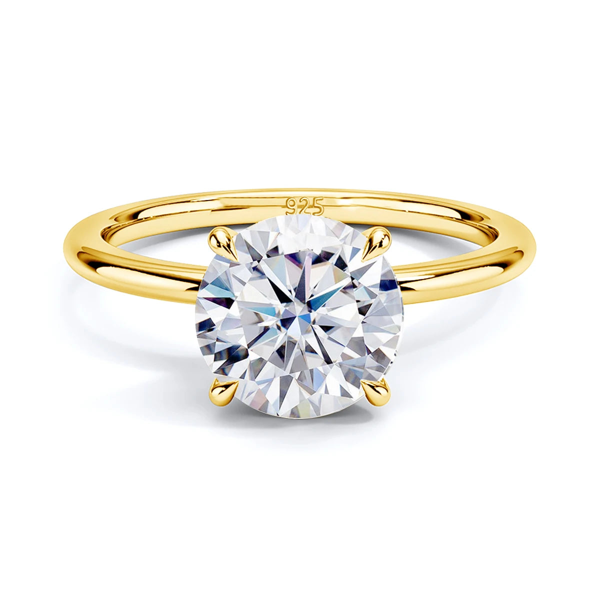 Elegant round cut Moissanite engagement ring in gold plated sterling silver