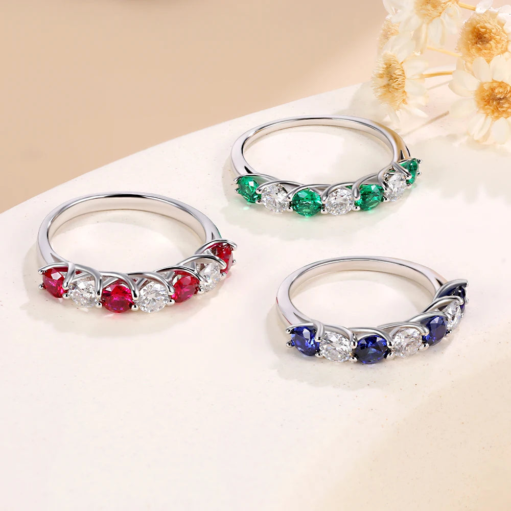 Moissanite and Emerald, Ruby or Sapphire engagement ring lab created white gold plated sterling silver. Perfect unique engagement ring or promise ring.