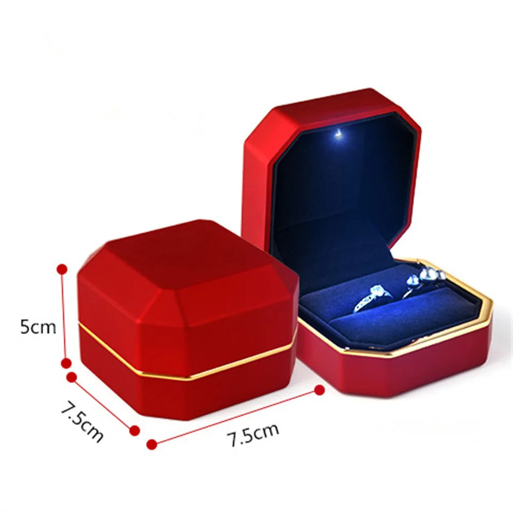 LED Luxury Engagement Ring Box with battery Red and Gold